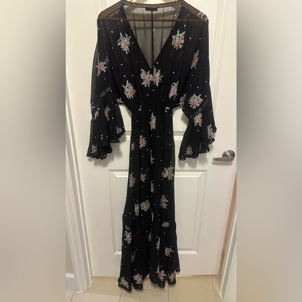 Pho made in Italy long black sheer maxi dress with embroidery. Size 42 (size 6)